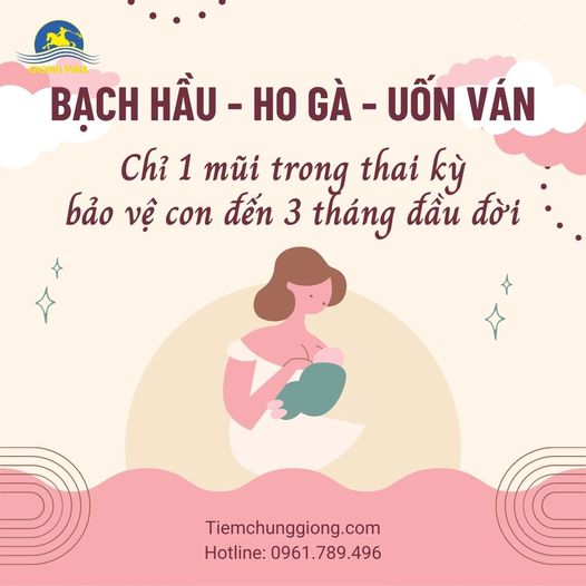 Bạch hầu - Ho gà - Uốn ván:  Chỉ 1 mũi trong thai kỳ bảo vệ con đến 3 tháng đầu đời