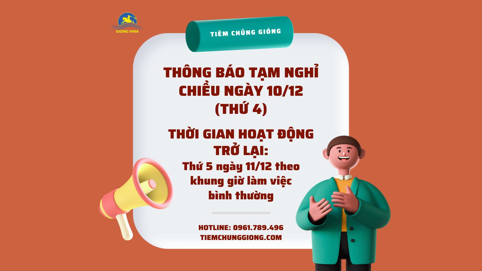 THÔNG BÁO NGHỈ CHIỀU NGÀY 10/12 (Thứ 4)